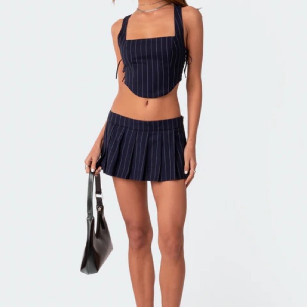 Edikted Navy Pinstripe Skirt